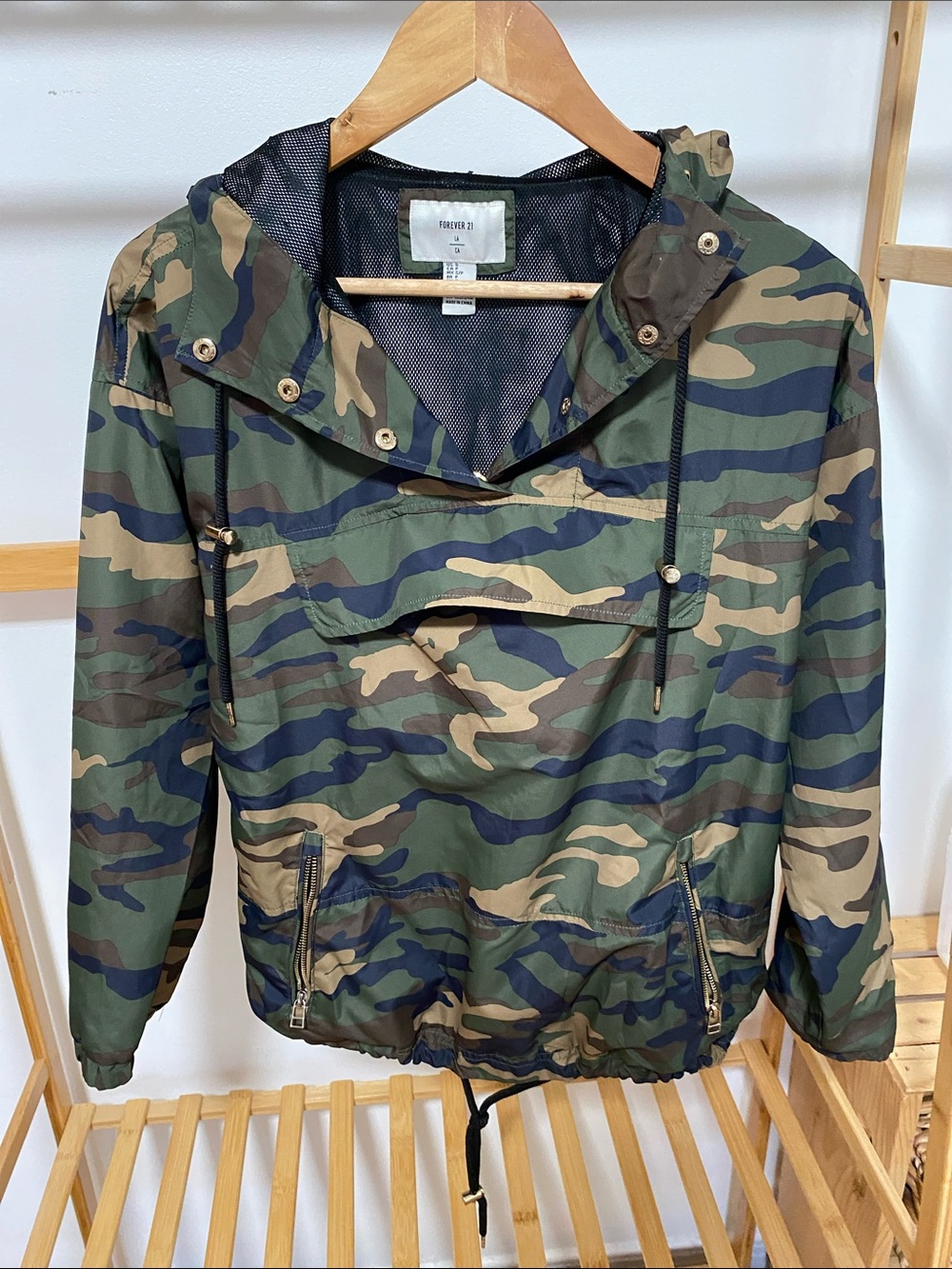 Forever 21 Green Camo Hooded Utility Anorak Jacket